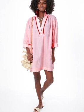 Tuckernuck Pomander Place Pink V-Neck Swim Coverup with Contrast Trim